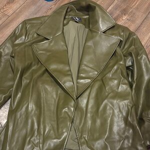 Olive Green Faux Leather Jacket